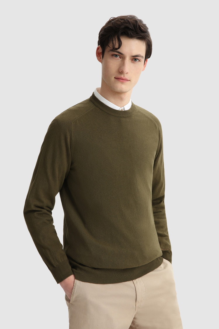 Maglia girocollo in cotone misto lino tinto in capo