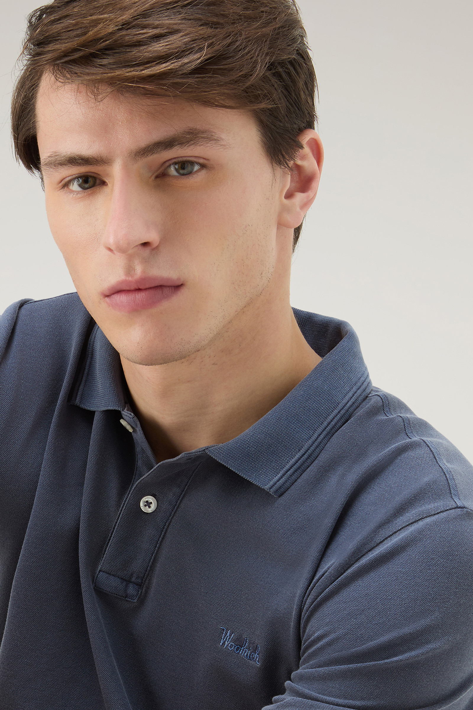 Mackinack Polo in Garment-Dye Stretch Cotton Piquet Blue photo 4 | Woolrich