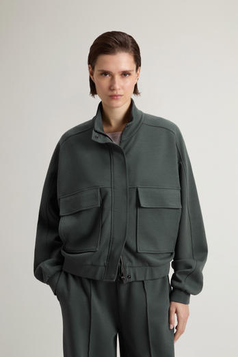 Full-Zipper Sweatshirt in Cotton-Blend Interlock Green photo 1 | Woolrich