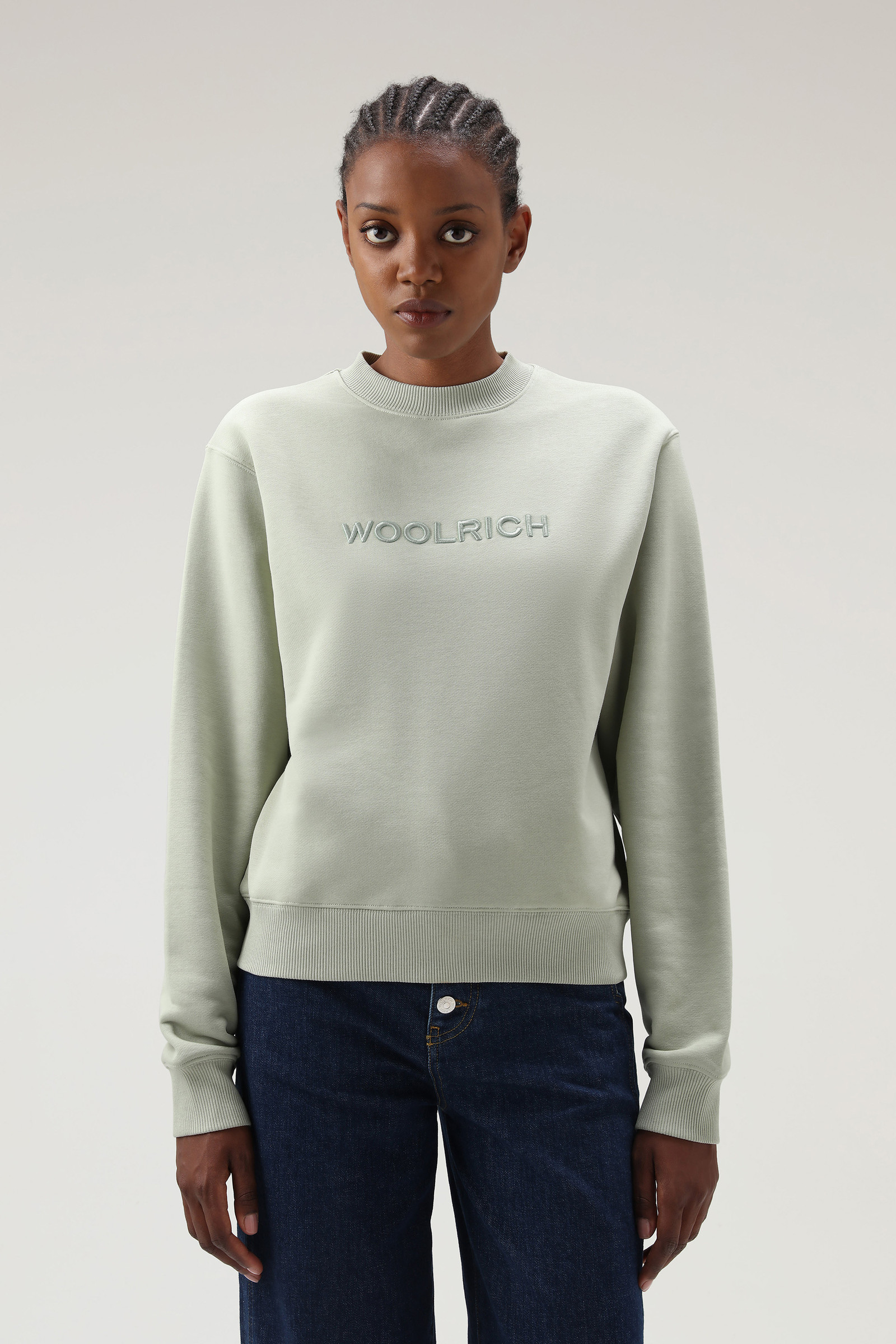 Sweat avec logo brodé vert | Woolrich