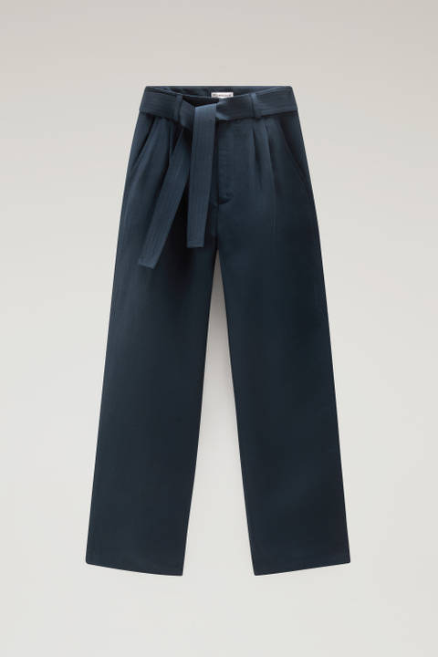 Pantalones de mezcla de lino con cinturón de tela Azul photo 2 | Woolrich