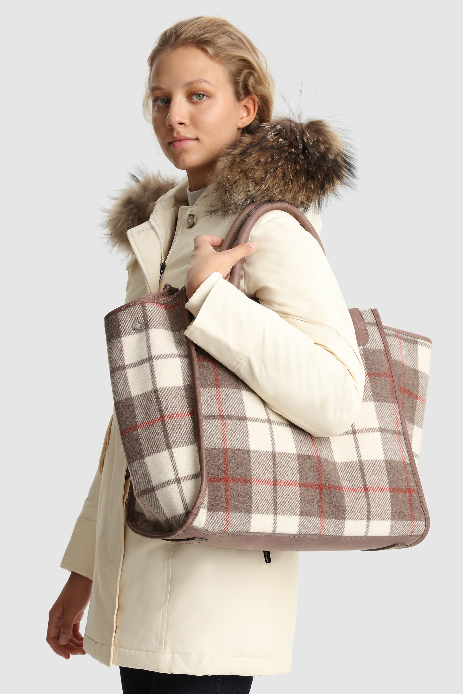 Oversize-Tote Bag aus Wolle mit Karomuster