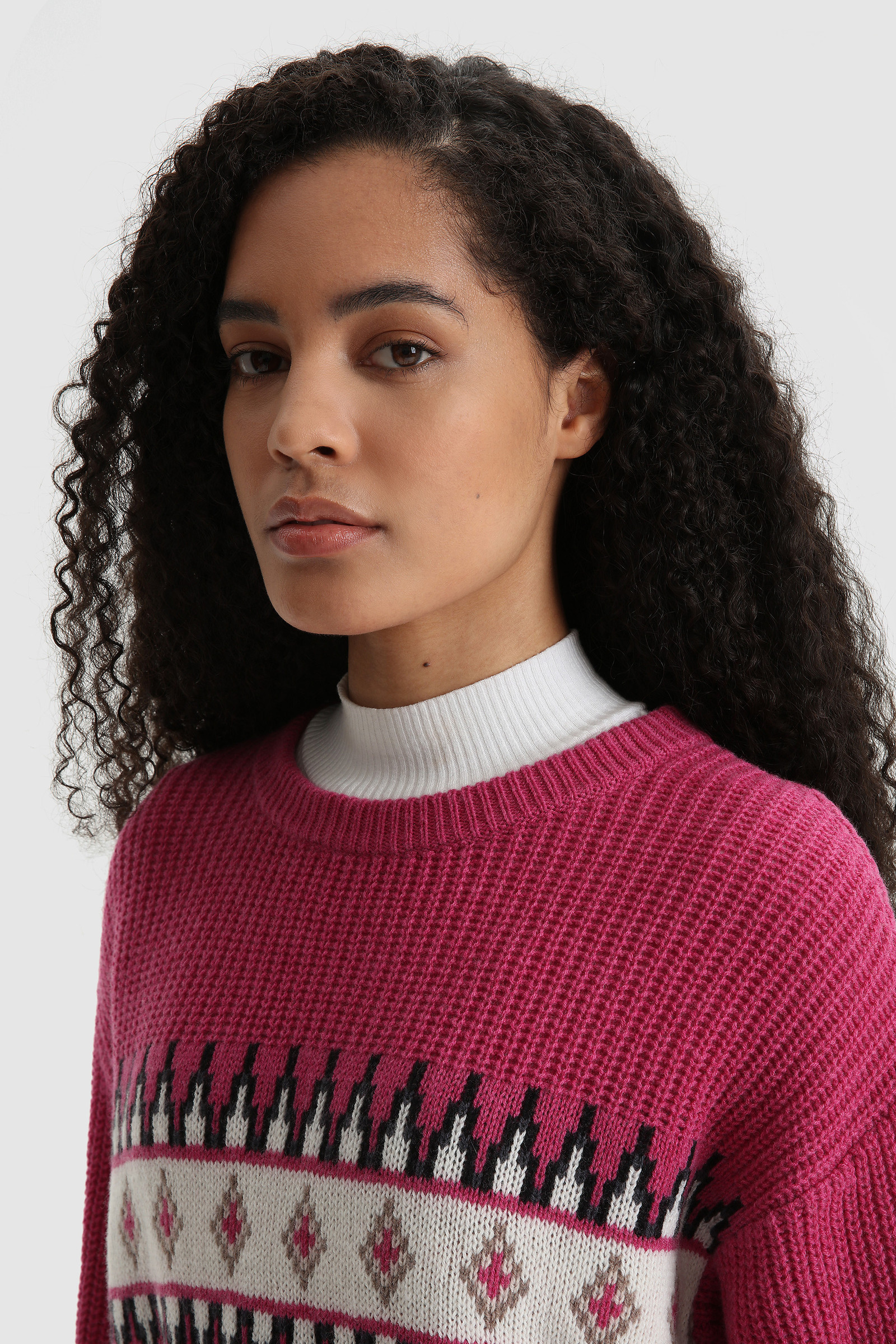 Jacquard Pattern Crewneck Sweater in Virgin Wool Violet photo 5 | Woolrich