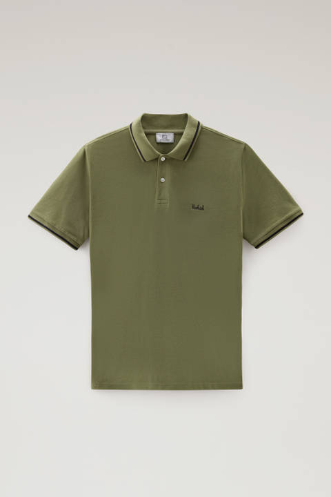 Monterey Polo Shirt in Stretch Cotton Piquet with Striped Edges Green photo 2 | Woolrich