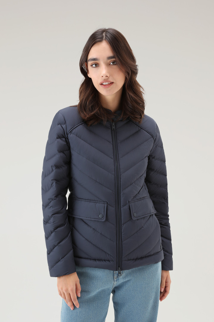 Woolrich Quilted Zipped Down Jacket In Melton Blue