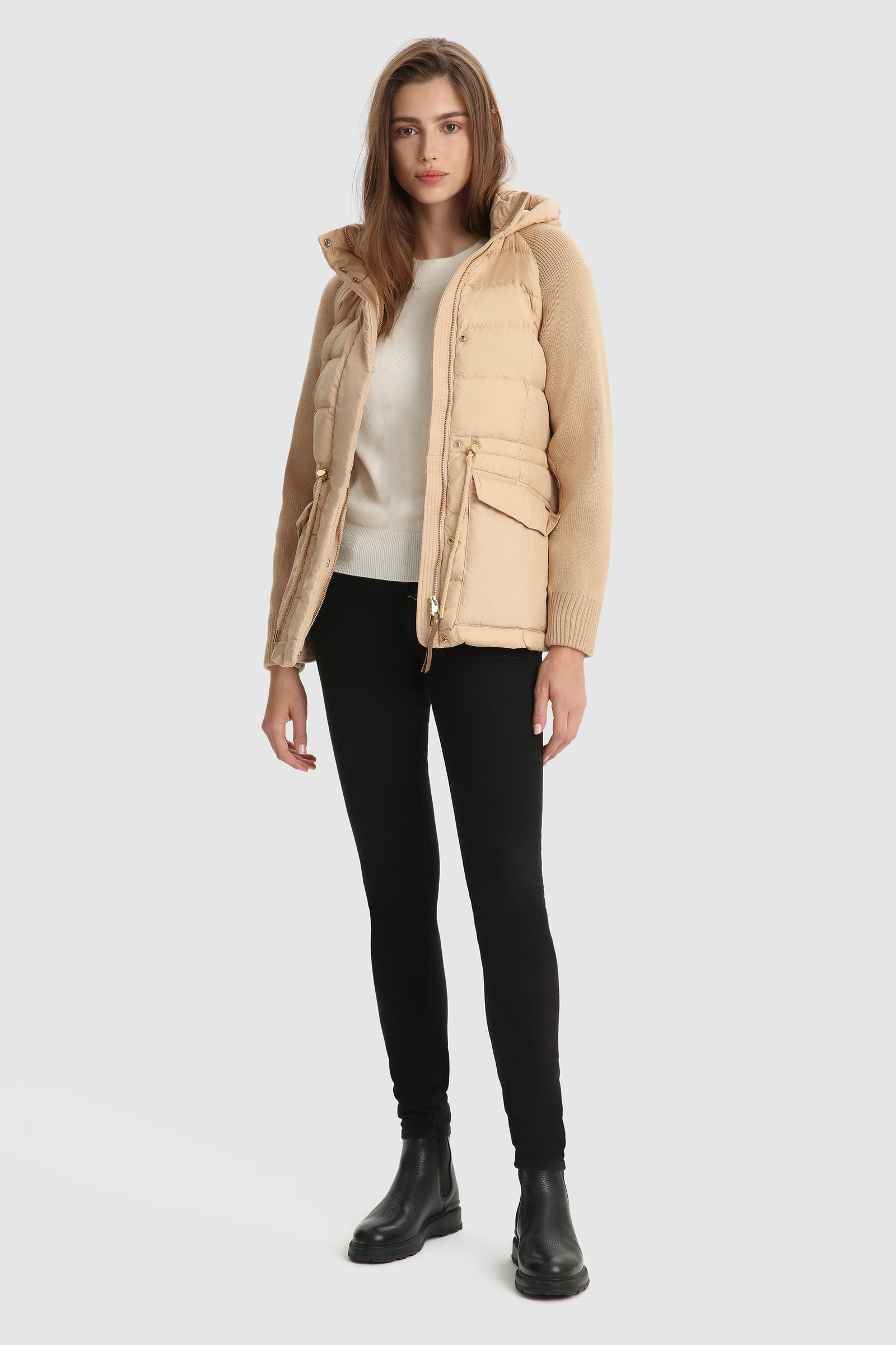 Auburn quilted Jacket with knitted sleeves