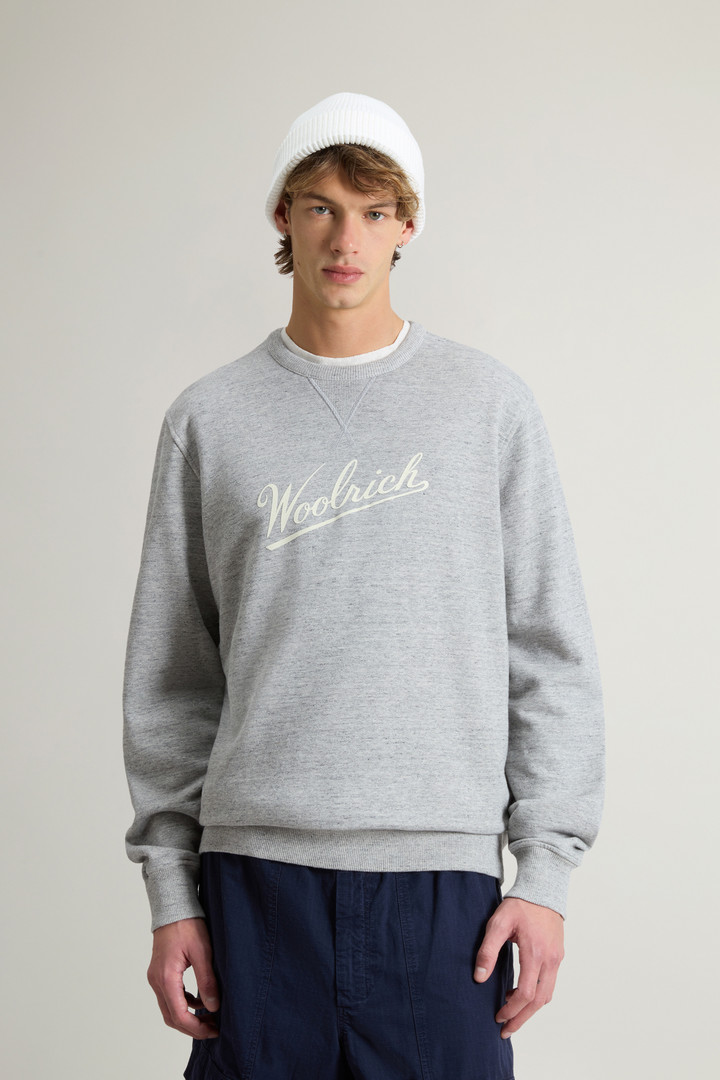 Woolrich Man Crewneck Sweatshirt In Pure Cotton Mouliné Grey Size M