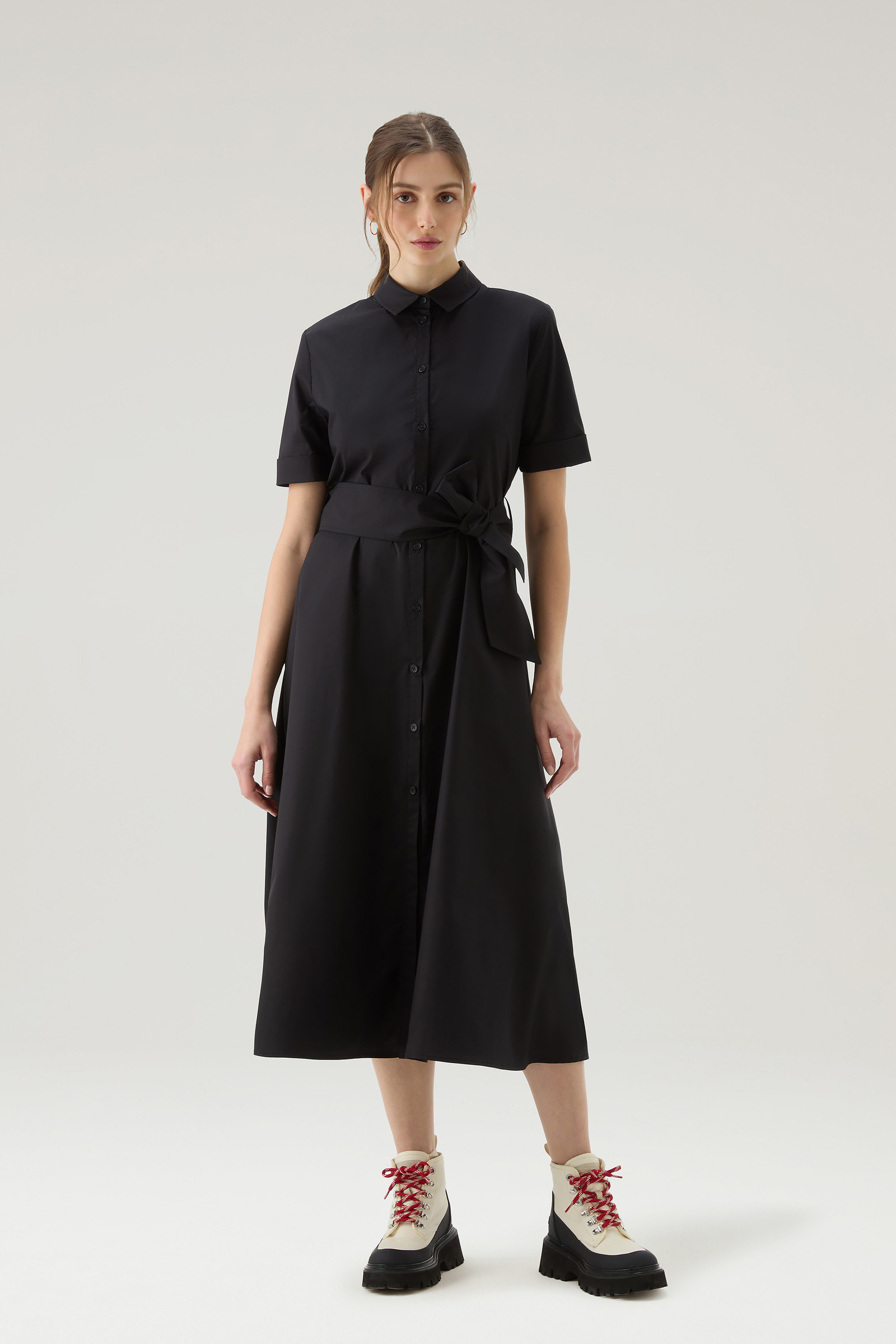 Women's Shirt Dress in Pure Cotton Poplin Black | Woolrich USA