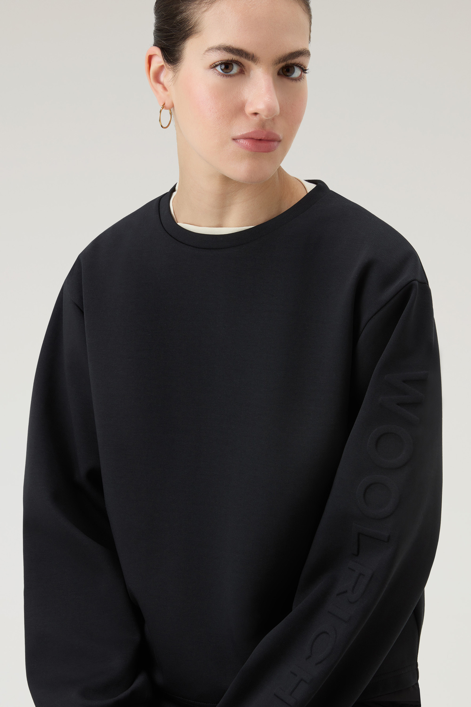 Crewneck in Mixed Cotton with Nylon Details Black photo 4 | Woolrich