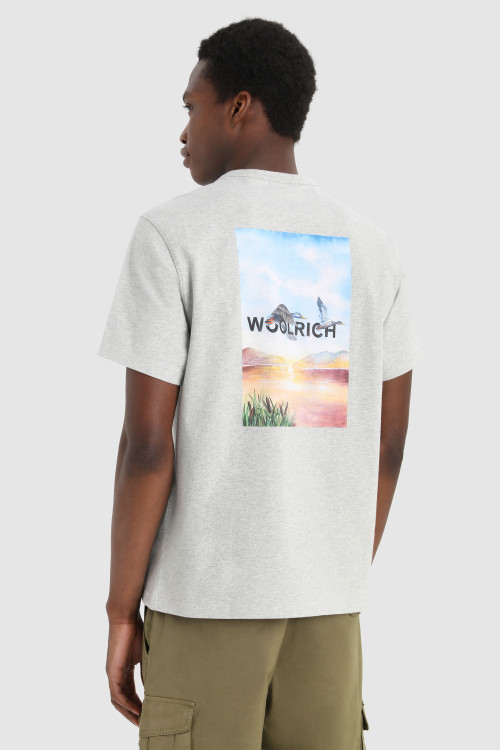 T-Shirt mit Aufdruck auf der Rückseite Grau | Woolrich