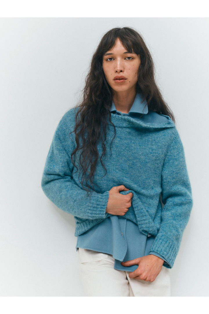 Alpaca Blend Sweater with Buttons on the Shoulder Blue photo 9 | Woolrich