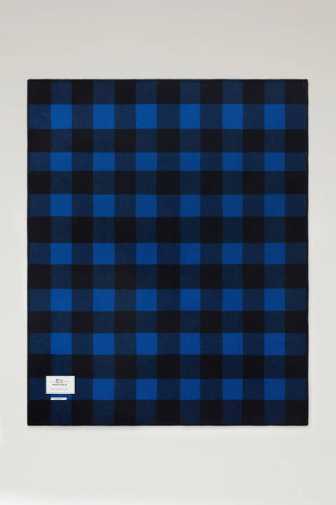 Double-Face Buffalo Check Blanket in Pure Wool Blue | Woolrich