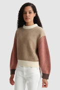 Crewneck Wool Sweater with Contrasting Sleeves