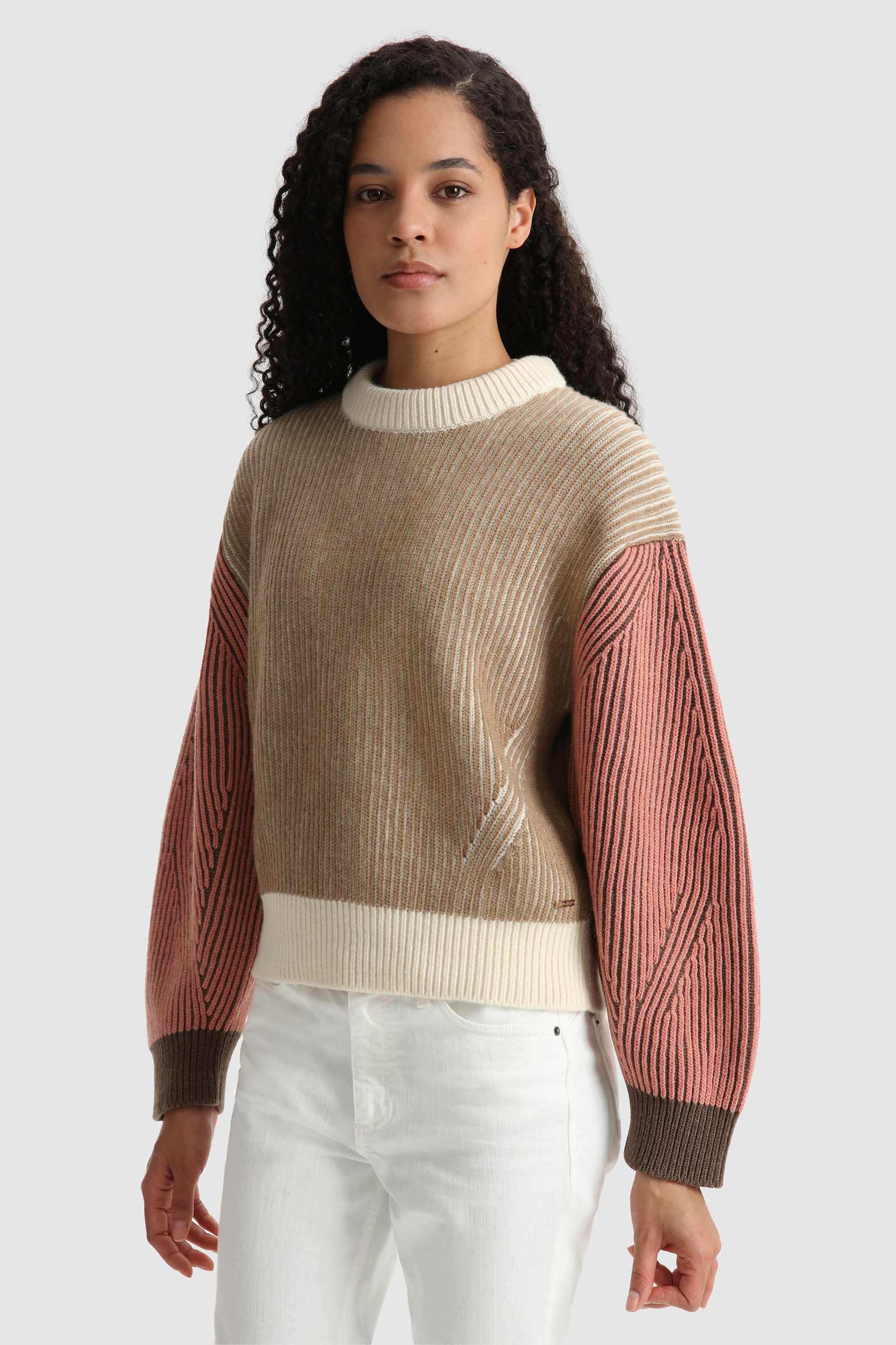 Crewneck wool Sweater with contrasting sleeves