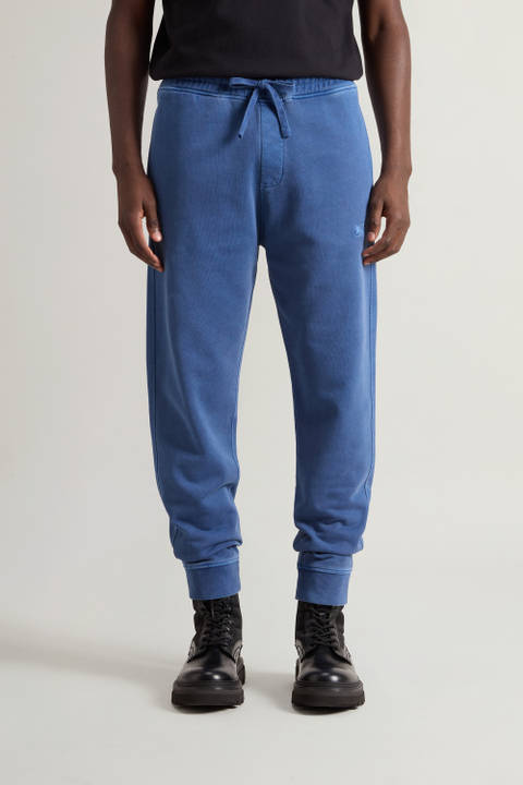 Garment-Dyed Pants in Pure Cotton Fleece Blue | Woolrich