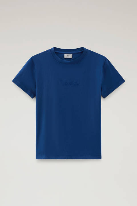 T-Shirt aus reiner Baumwolle mit aufgesticktem Logo Blau photo 2 | Woolrich