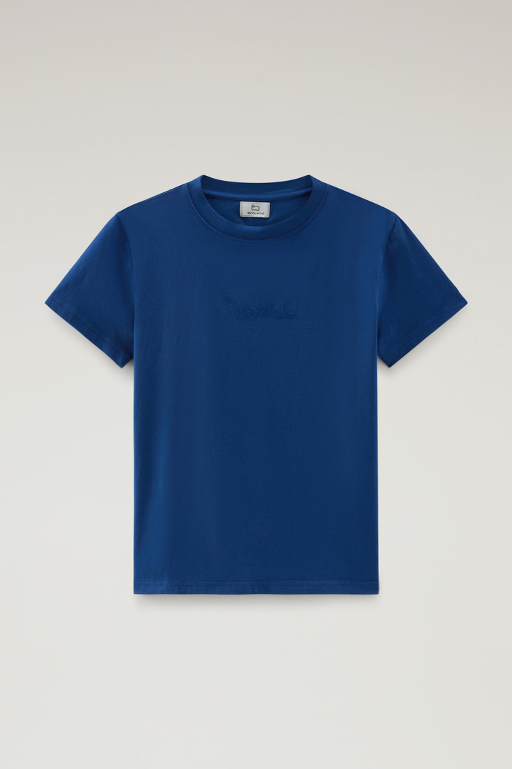 T-Shirt aus reiner Baumwolle mit aufgesticktem Logo Blau photo 5 | Woolrich