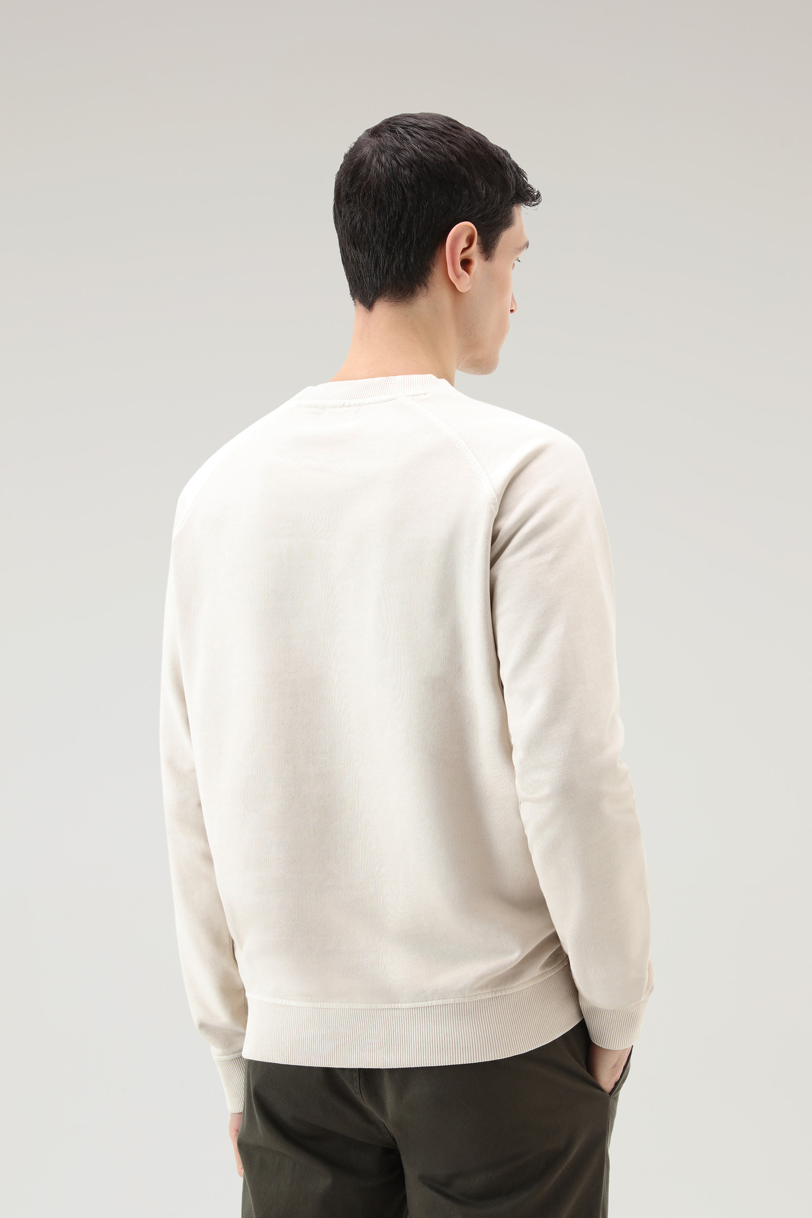 Varsity Crewneck in Garment-Dyed Pure Cotton Fleece White photo 3 | Woolrich