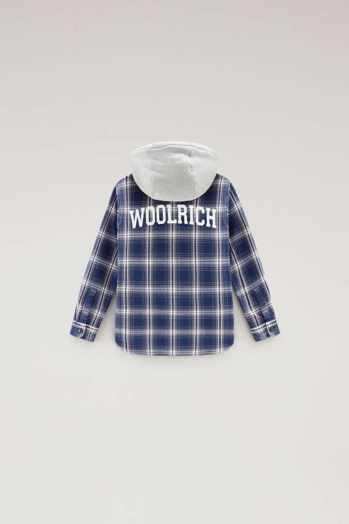 Boys' Hooded Check Overshirt in Heavy Flannel Blue photo 2 | Woolrich