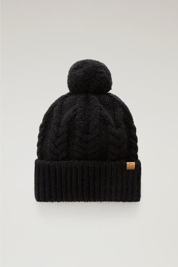 Beanie in Wool and Alpaca Blend with Pom-Pom Black | Woolrich