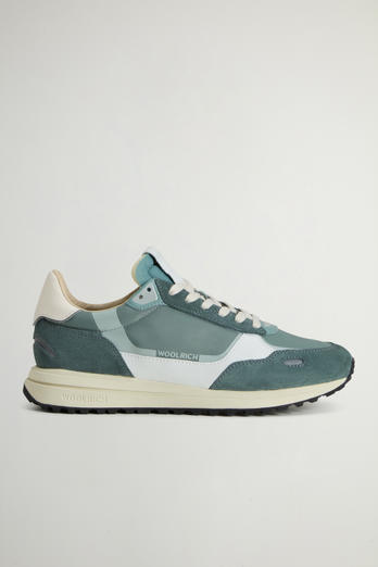 Retro Sneakers in Nylon with Leather and Suede Details Green | Woolrich