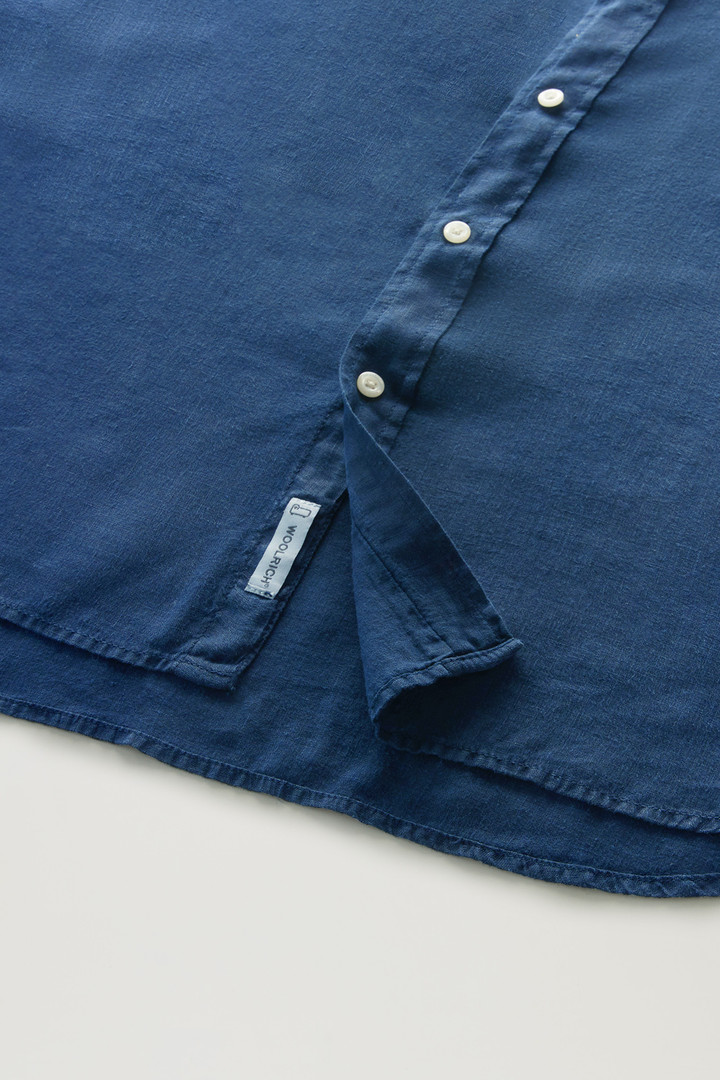Camisa de lino puro teñida en prenda con cuello mao Azul photo 8 | Woolrich