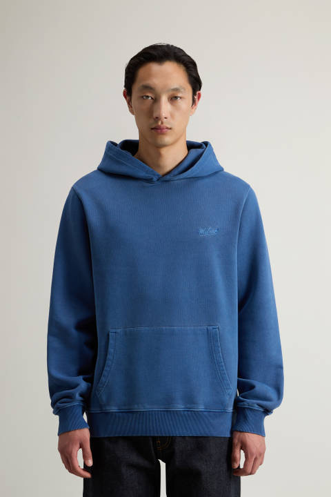 Sweat-shirt à capuche teint en pièce en pur coton avec logo brodé Bleu | Woolrich