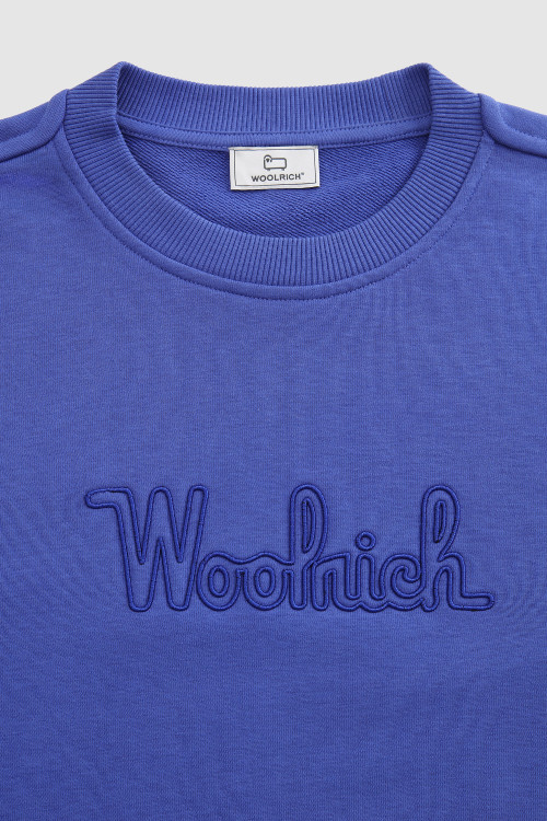 Organic cotton crewneck sweatshirt with embroidered vintage logo Blue photo 2 | Woolrich