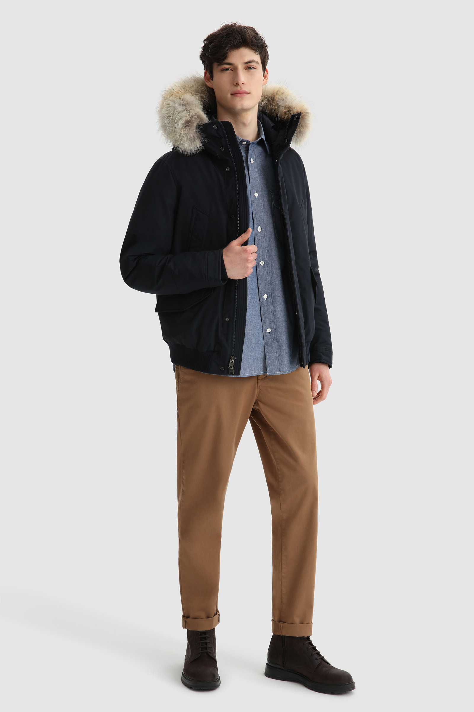 Polar Jacket with Removable Fur - Men - Blue