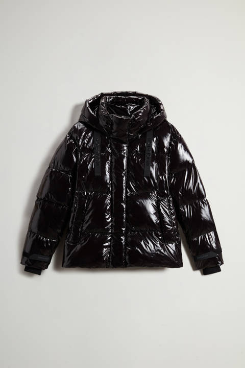 Short Quilted Parka in Glossy Nylon Black | Woolrich