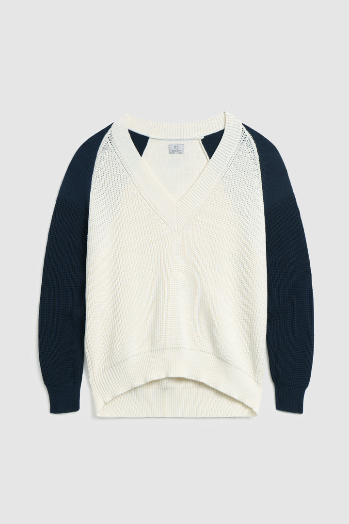 Pull à col en V en coton doux blanc photo 4 | Woolrich