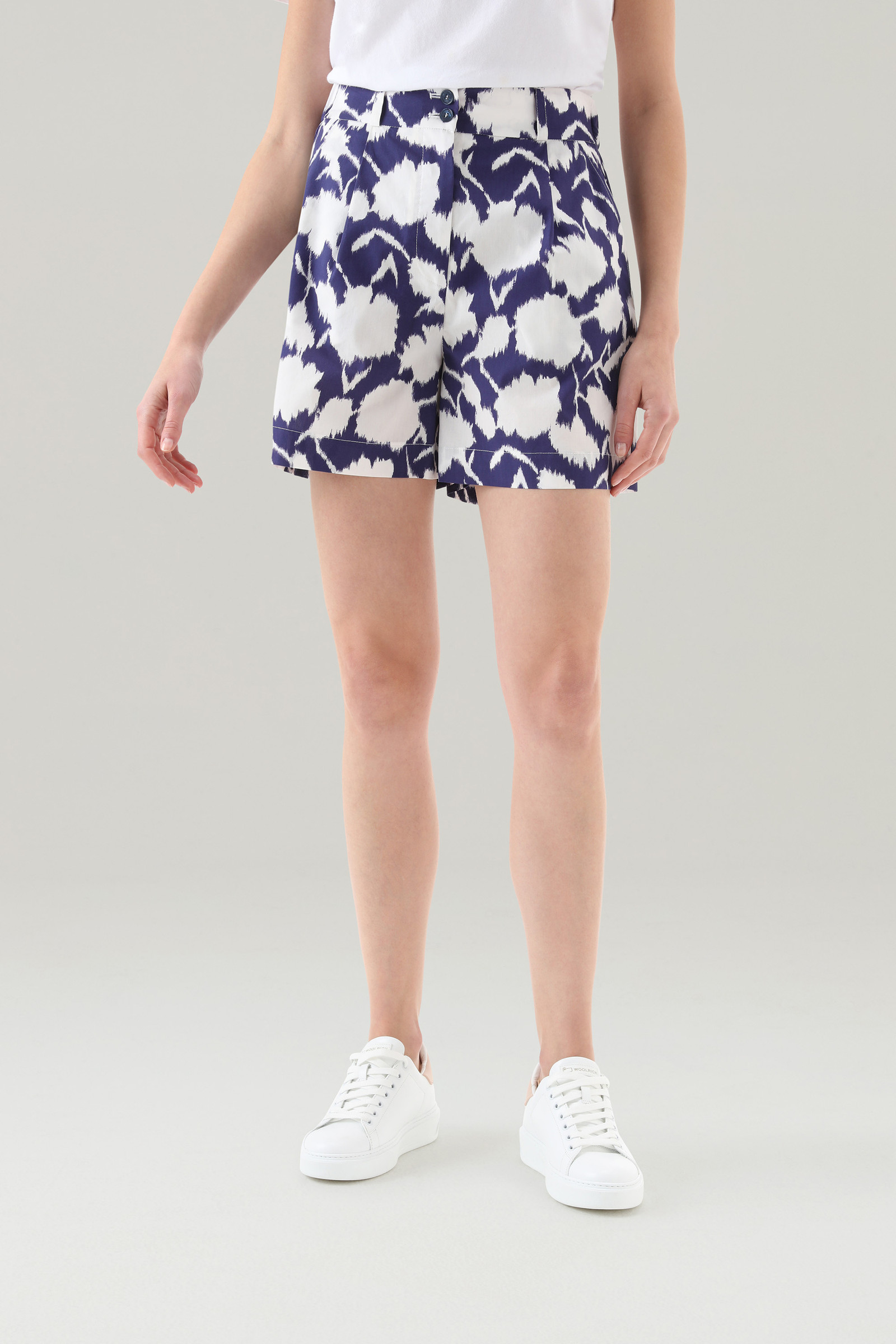 Short avec imprimé en popeline de pur coton bleu | Woolrich