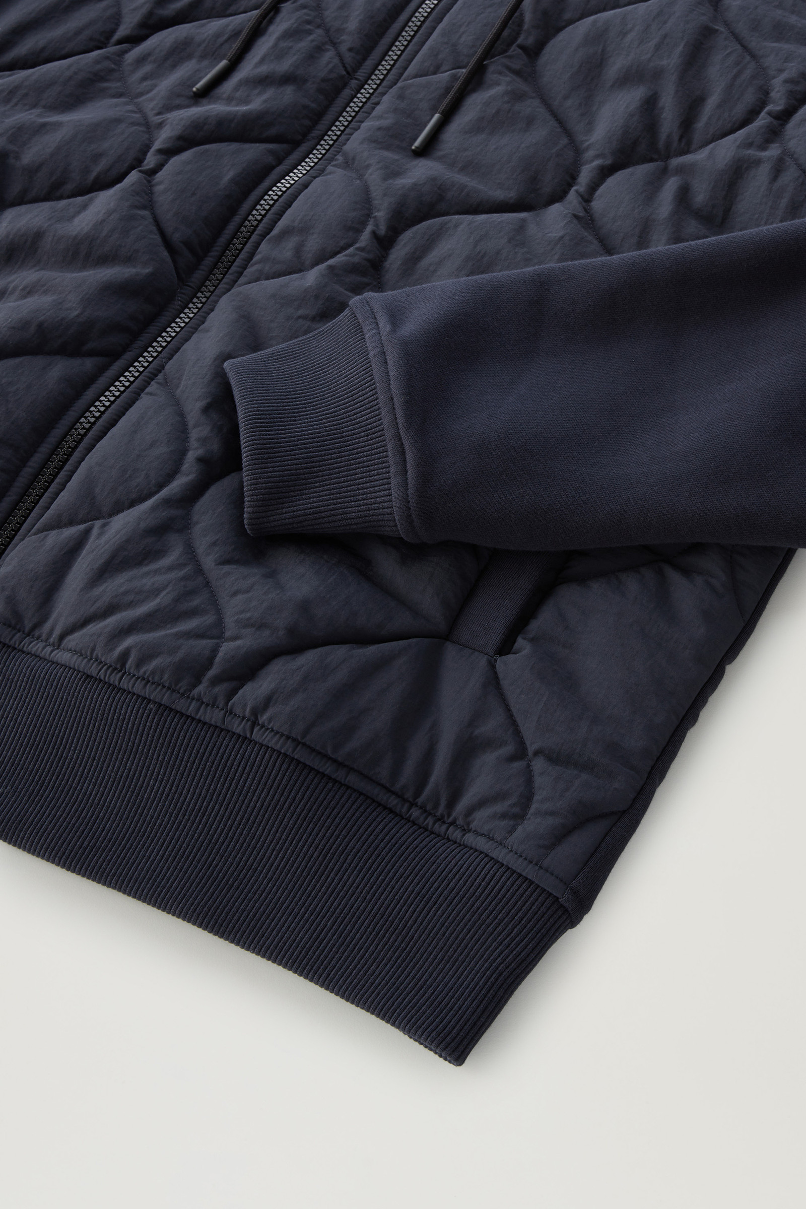 Zip-up Hybrid Hoodie in Cotton and Quilted Taslan Nylon Blue photo 8 | Woolrich