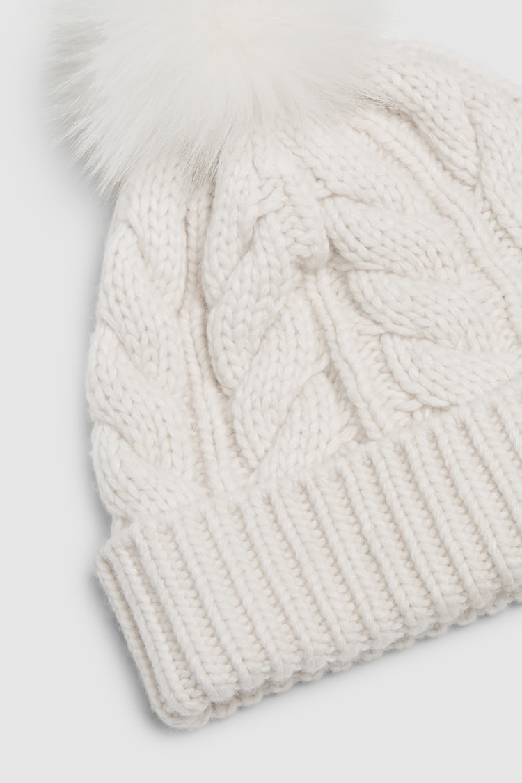 Wool-blend beanie with detachable pompom