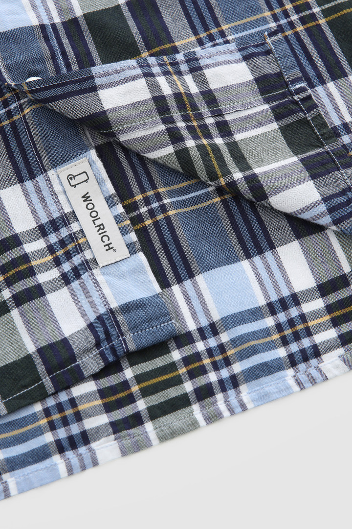 Chemise boutonnée Madras en popeline de coton bleu photo 6 | Woolrich