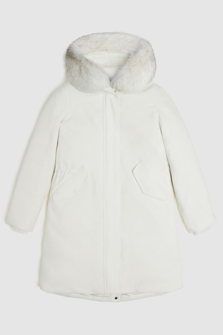 Carnation Parka in lana pregiata, con pelliccia volpe