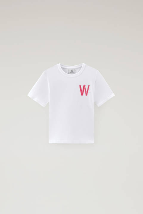 T-shirt pour garçon en pur coton avec impression Blanc | Woolrich