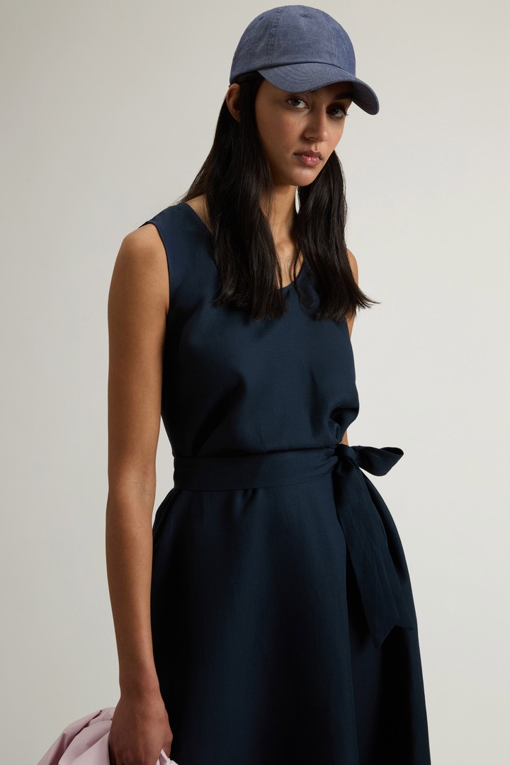 Sleeveless Dress in Linen Blend with Belt Blue photo 4 | Woolrich