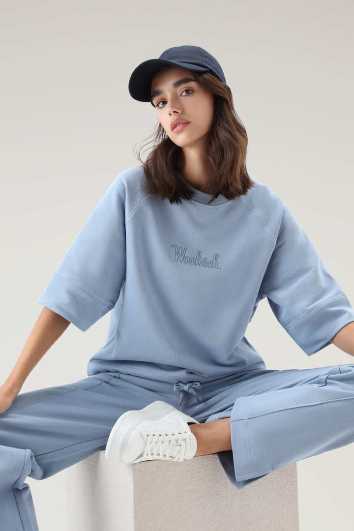 Pullover mit Rundhalsausschnitt aus reiner Baumwolle mit 3/4-Ärmeln Blau photo 4 | Woolrich