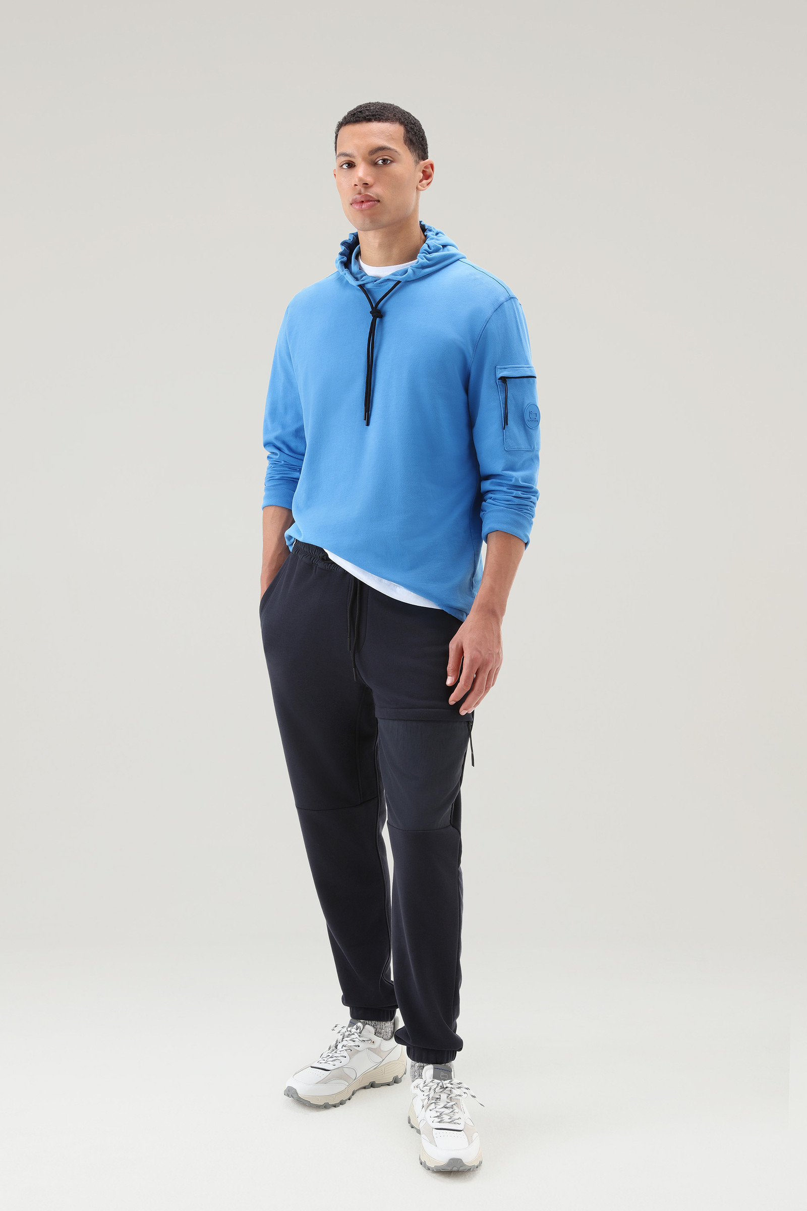 Hoodie in Pure Cotton Fleece with Zip Pocket Blue photo 2 | Woolrich