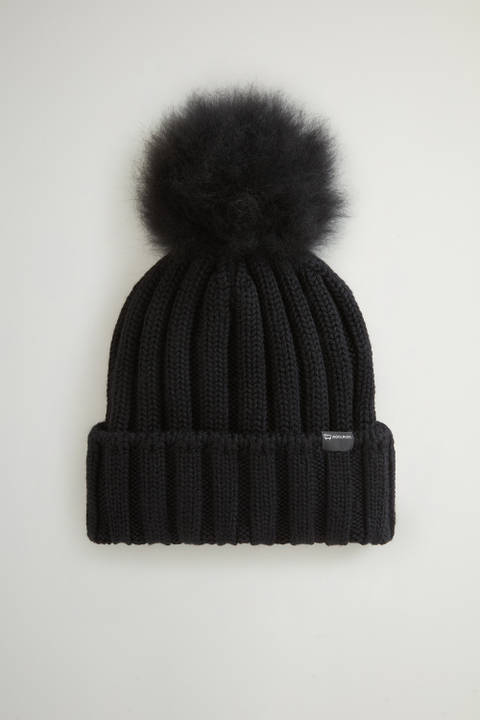 Beanie in Pure Virgin Wool with Cashmere Pom-Pom Black | Woolrich