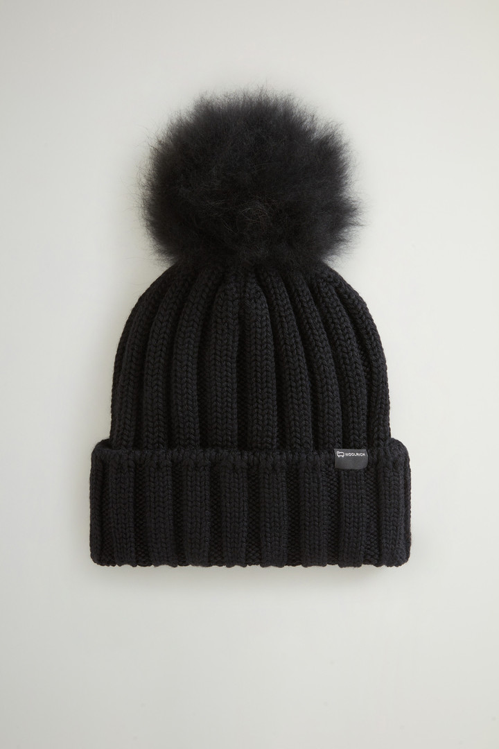 Beanie in Pure Virgin Wool with Cashmere Pom-Pom Black photo 1 | Woolrich