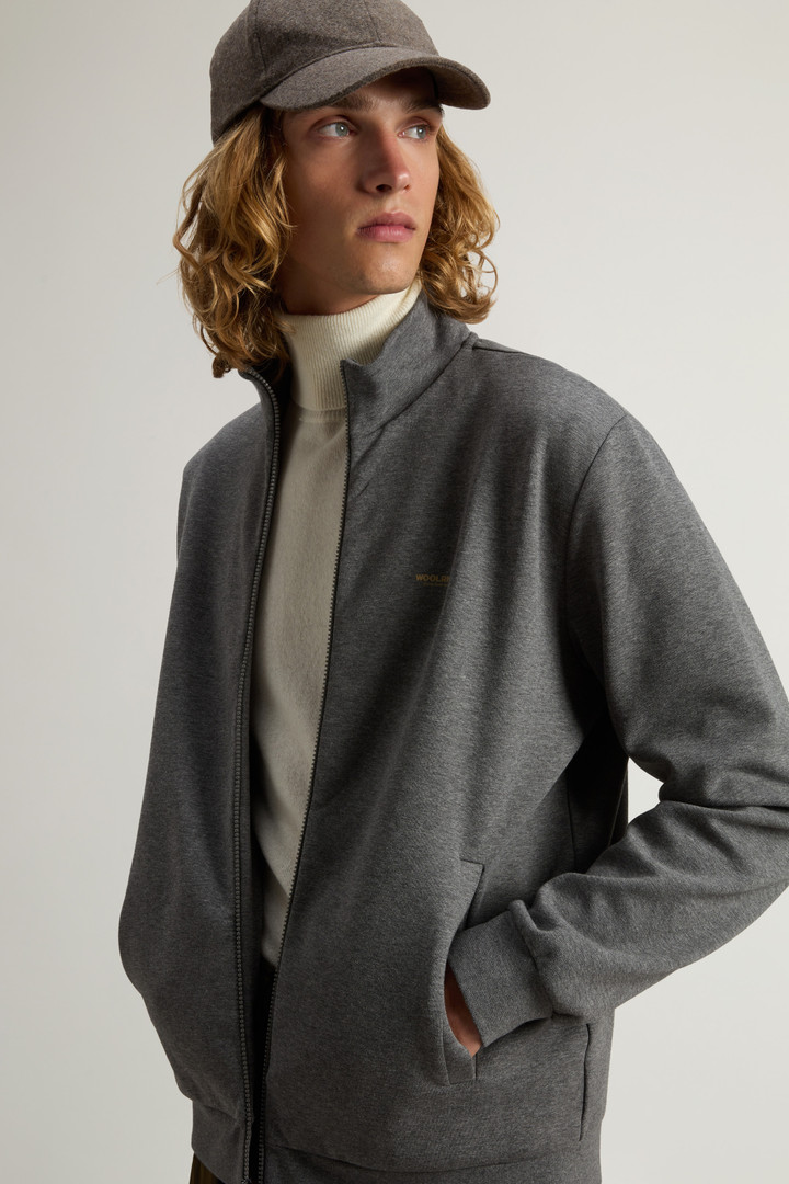 Full-Zip High Neck Sweatshirt in Cotton-Blend Interlock with Logo Gray photo 4 | Woolrich