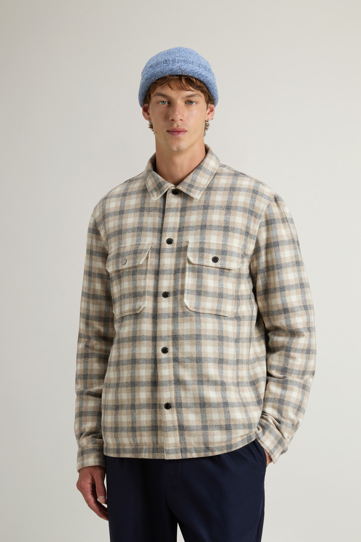 Alaskan Check Overshirt in Recycled Italian Wool Blend Beige photo 1 | Woolrich
