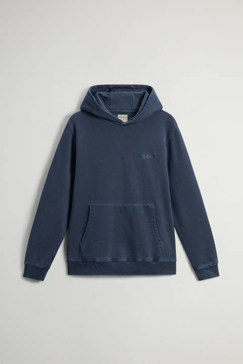 Garment-Dyed Hoodie in Pure Cotton with Embroidered Logo Blue photo 2 | Woolrich