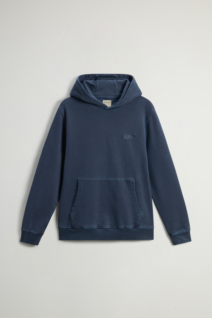 Felpa con cappuccio in puro cotone tinta in capo con logo ricamato Blu photo 5 | Woolrich