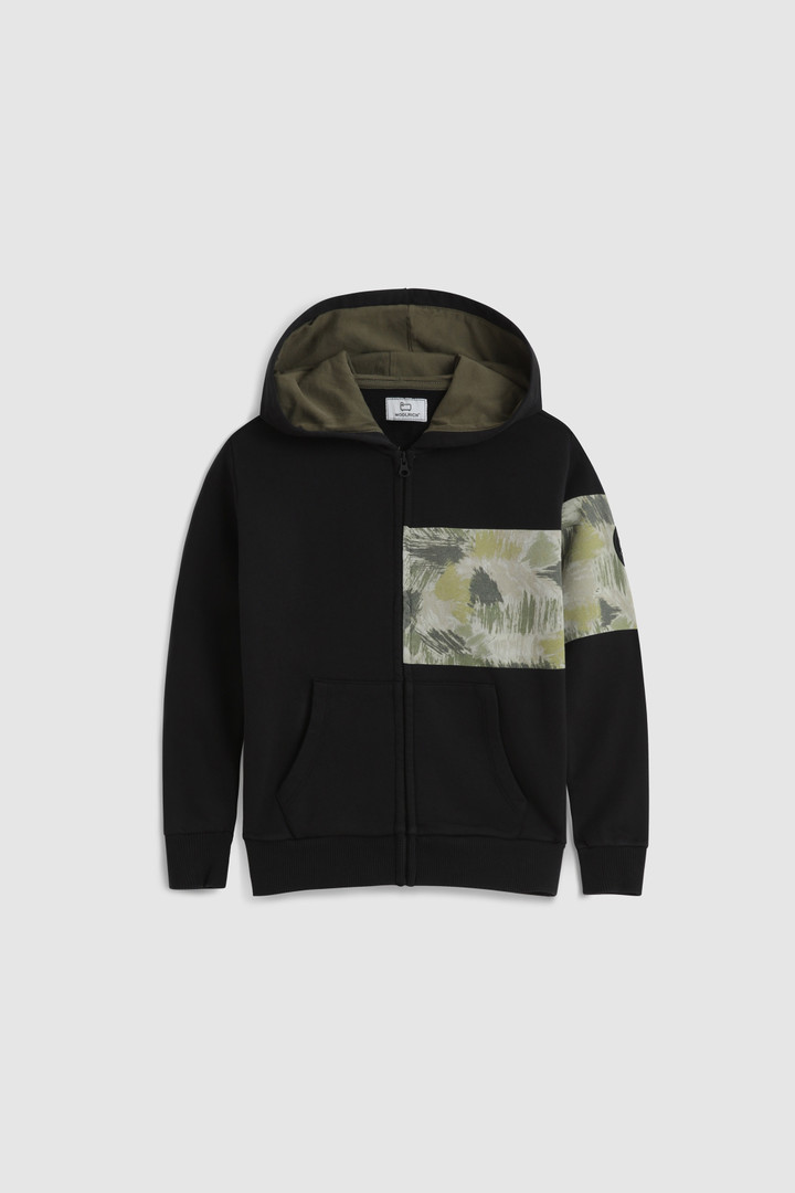 Boy's Hoodie with Camouflage Print Black | Woolrich