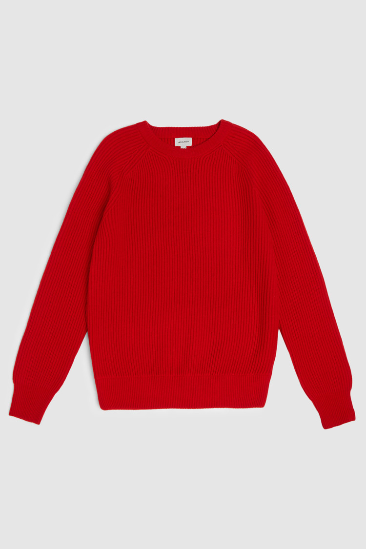 Rib-stitched wool crewneck sweater