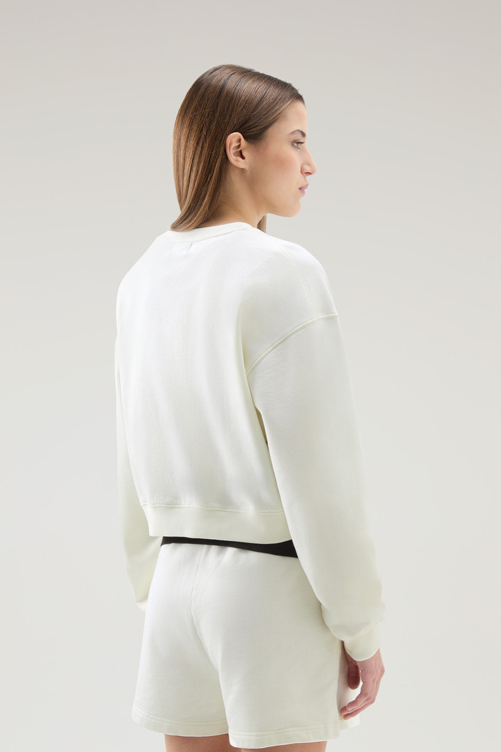 Sweat-shirt à col rond en pur coton avec logo brodé Blanc photo 3 | Woolrich