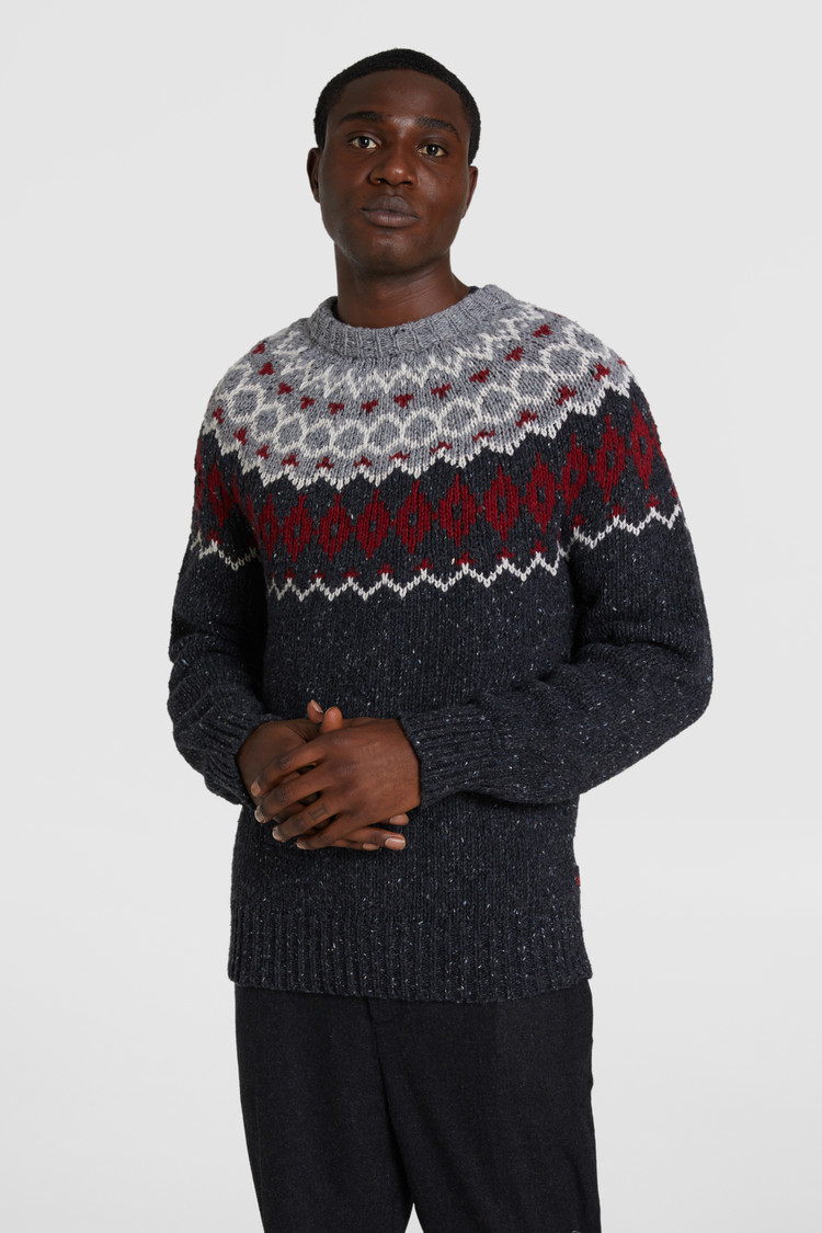 Maglione girocollo jacquard misto lana